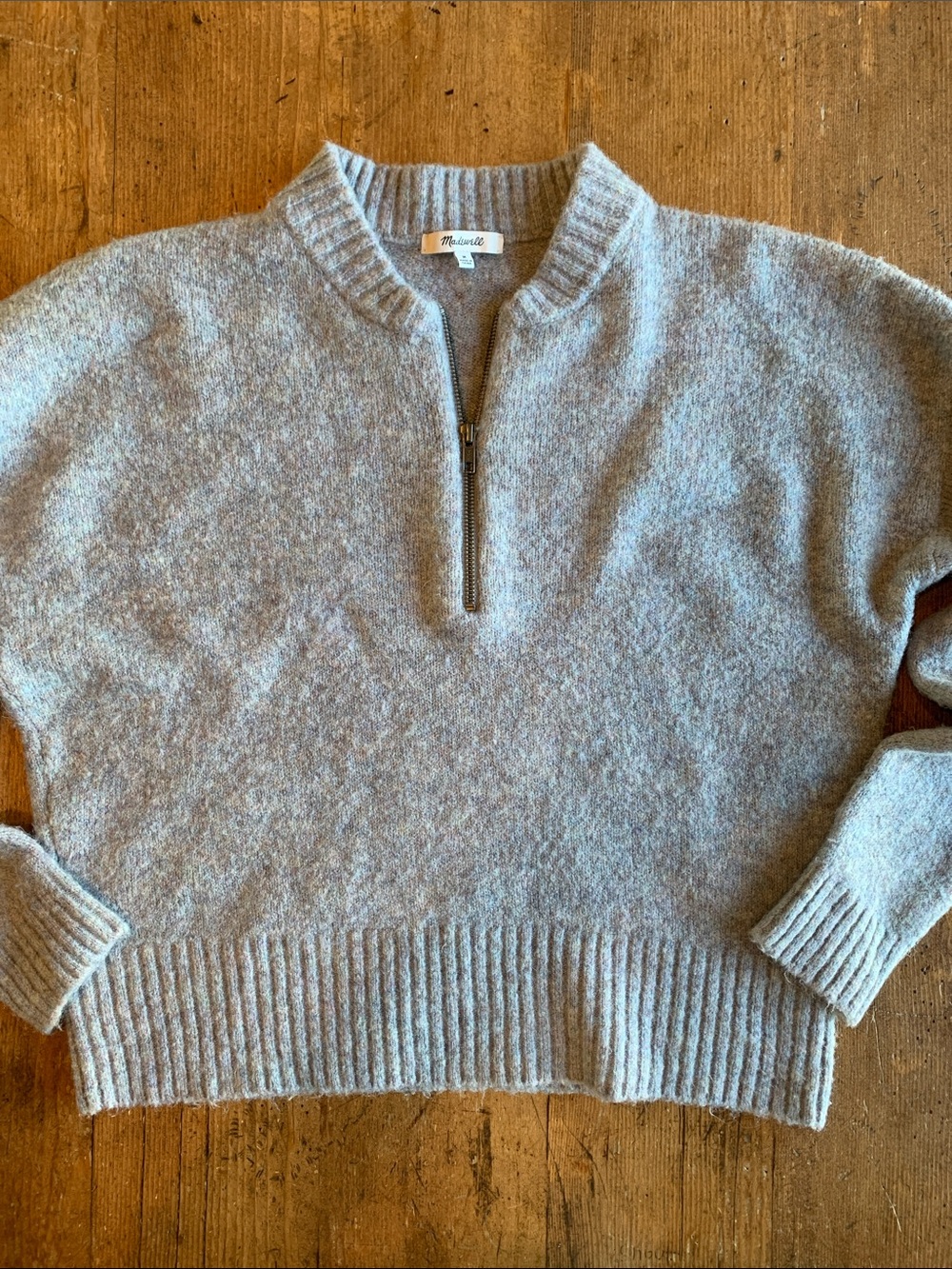 Madewell Heather Gray Half-Zip Wool Blend Pullover Sweater